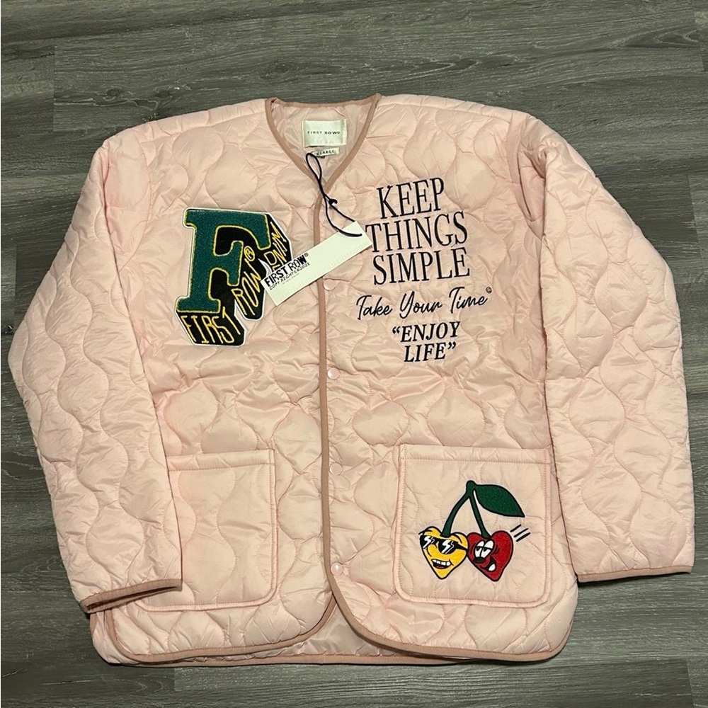 First Row Quilted Jacket All Embroidered BNWT Pink Size X Large Streetwear